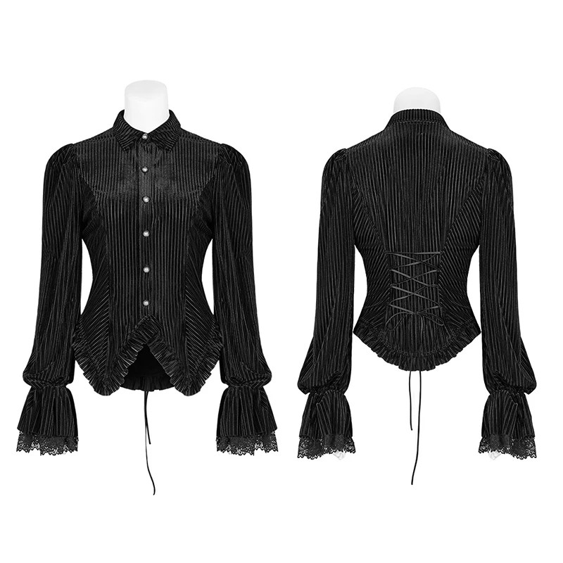 Punk Rave Women Gothic Dark-Grain Velvet Shirt,Black color Top WY1041