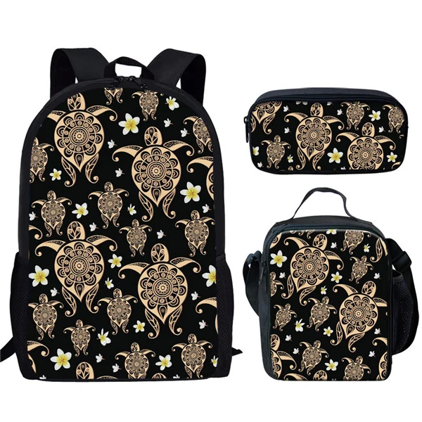 Unique Sea Turtle Print School Bag Set for Teen Boys Girls Elementary Student Primary Kids Schoolbag Child Bookbags