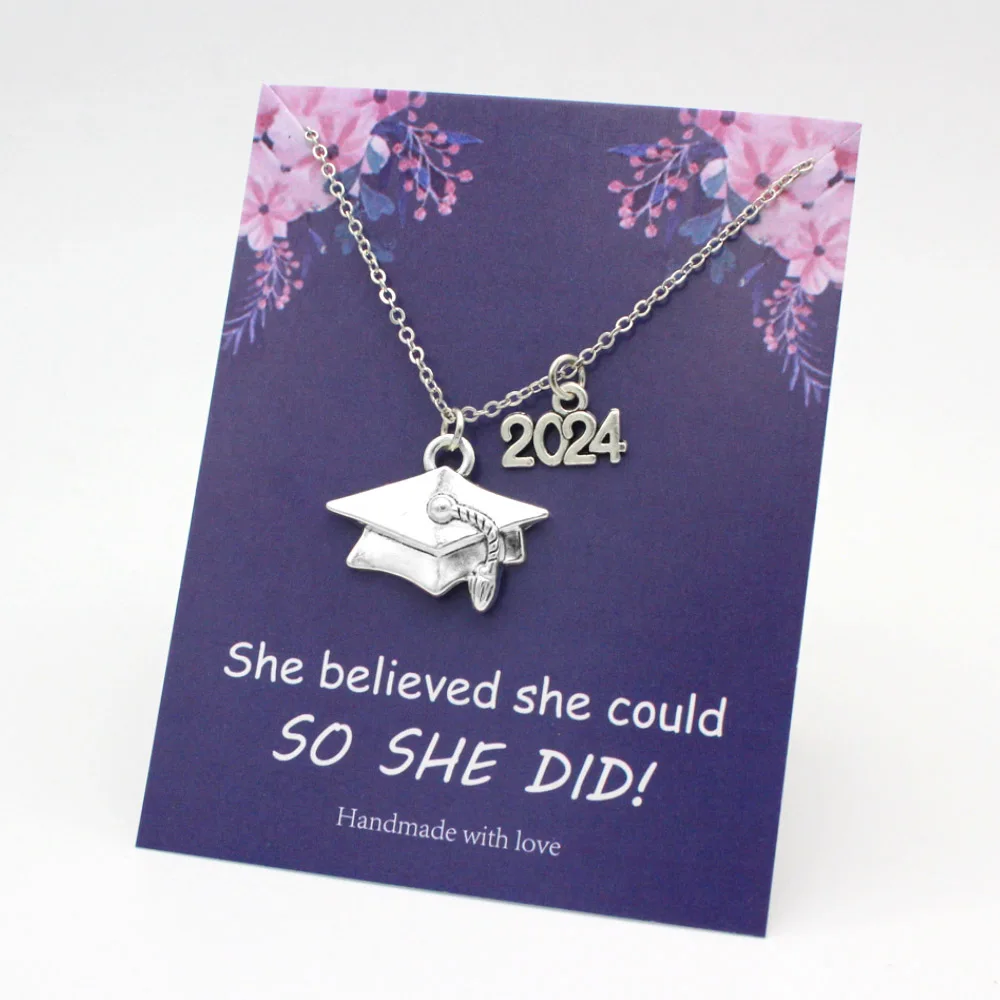 Graduation Senior Graduate 2022 2024 Chain Necklaces Square College Cap School Leavers Jewelry Friendship Gift Drop Shipping