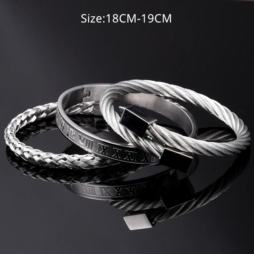 Luxury Roman Number Charm Woven Stainless Steel Bracelet Hip Hop Men Jewelry Gold Color Jewelry For  Men Pulseira Bileklik image 5