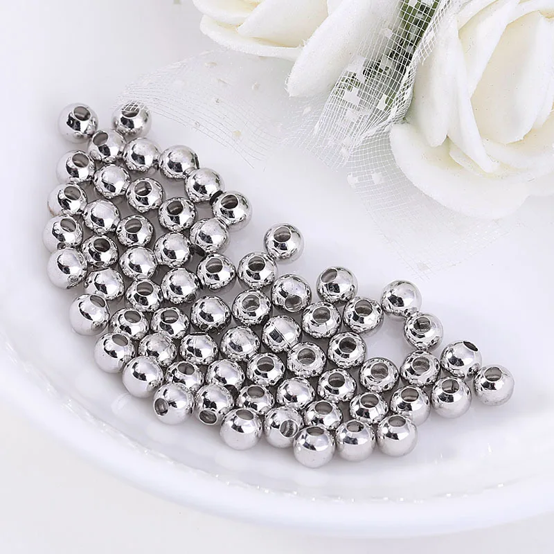 1Pack/lot 2/3/4/5/6mm Brass Spacer Beads Rose Gold/Silver Color Ball Loose Charm Beads for Bracelet Necklace DIY Jewelry Making