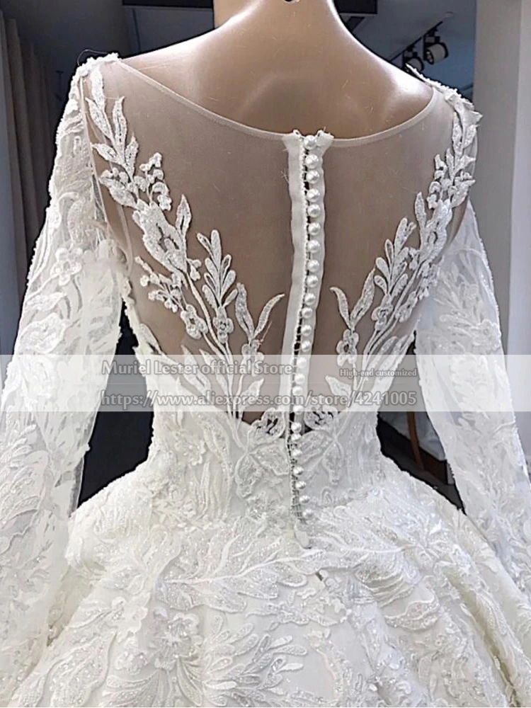 Robe De mariée en dentelle romantique, avec des Appliques De perles, bouton au dos, ligne A, manches longues, style Boho, blanche