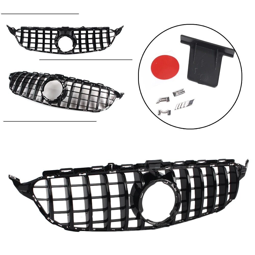 

1Pcs Black Front Bumper Mesh Grille Grill For Mercedes Benz C-Class W205 C200 C250 C300 C350 2019 GT R Style Car Accessories