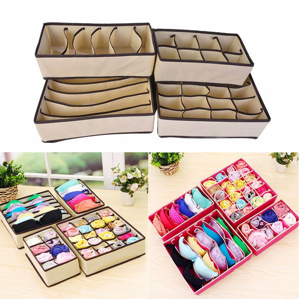 4pcs/Set Underwear Bra Organizer Storage Box 2 Colors Drawer Closet Organizers Boxes For Underwear Scarfs Socks Bra Multi Size