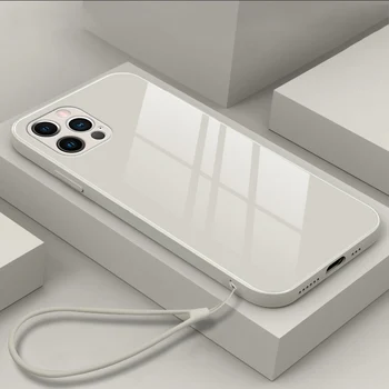 Lüks Kare Sıvı Temperli Cam Telefon Kılıfı iPhone 16 15 14 13 12 11 Pro XS max XR SE X Artı Ultra-ince Sevimli Askı Kapağı