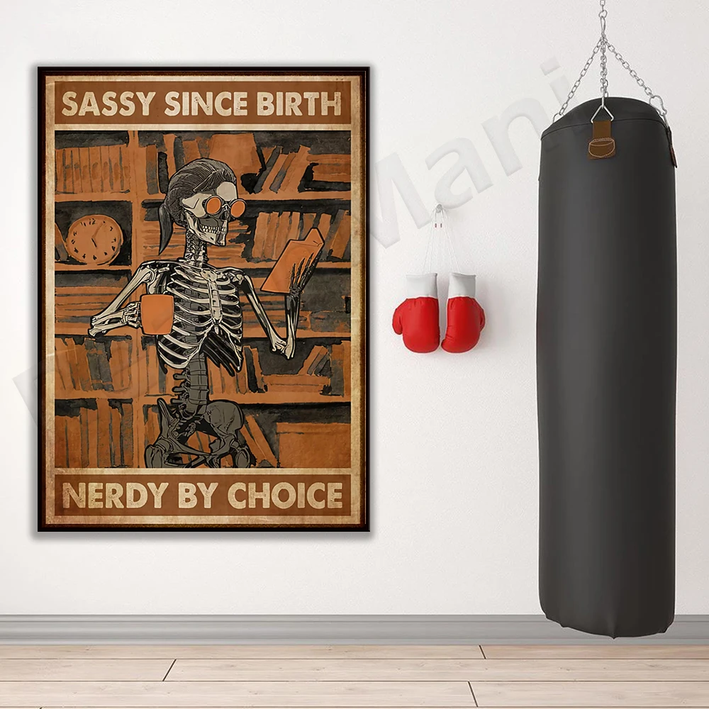 Self-born nerd choose posters, skull halloween posters, halloween book wall art, halloween posters, librarian art