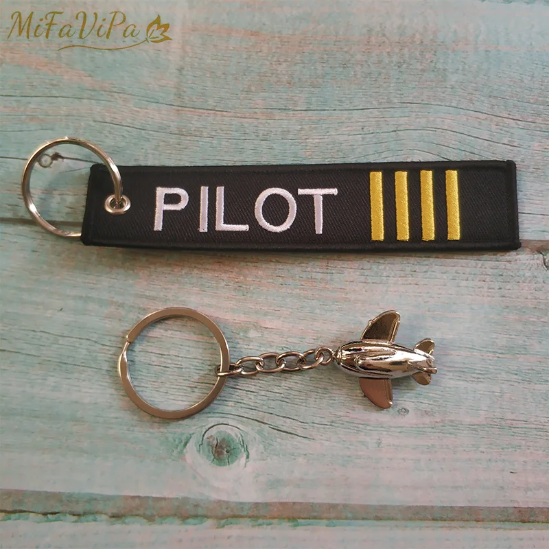 MiFaViPa Fashion Trinket Black Pilot Christmas Gift Aviation Keychain Aircraft Key Chain with 10 Set Metal Plane Pilot Keychains