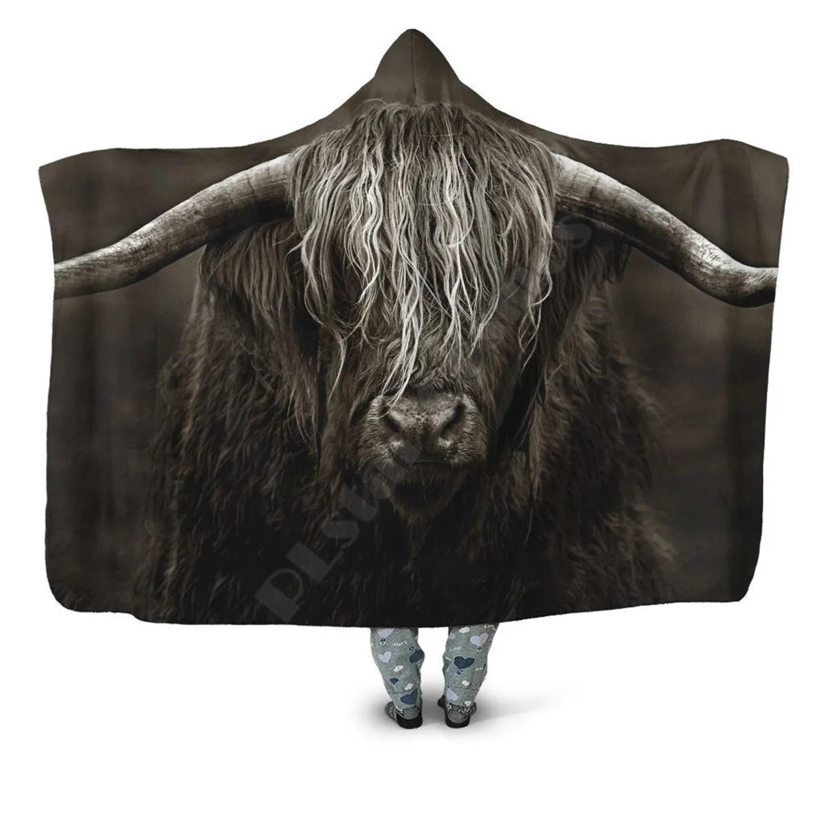 

Cow Has Long Horns 3d Printed Hooded Blanket Adult Kids Sherpa Fleece Blanket Cuddle Offices in Cold Weather Gorgeous