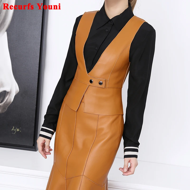 Chaleco Mujer 2024 Winter Women Genuine Leather Jacket Waistcoat Femme Elegant Deep V-neck Draw Back Short Slim Suit Gilet