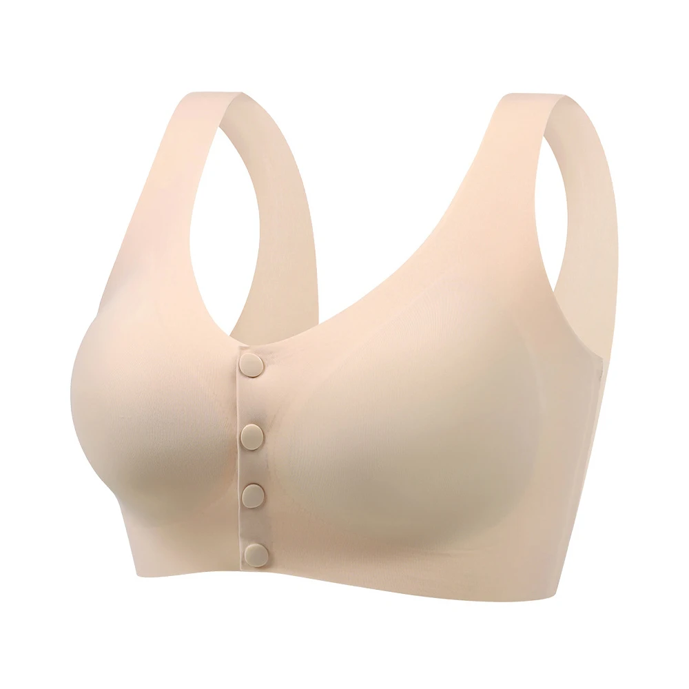 Breast Feeding Underwear Traceless Pregnant Women Without Steel Ring Front Open Button Large Bra Feeding Gathering Thin Style