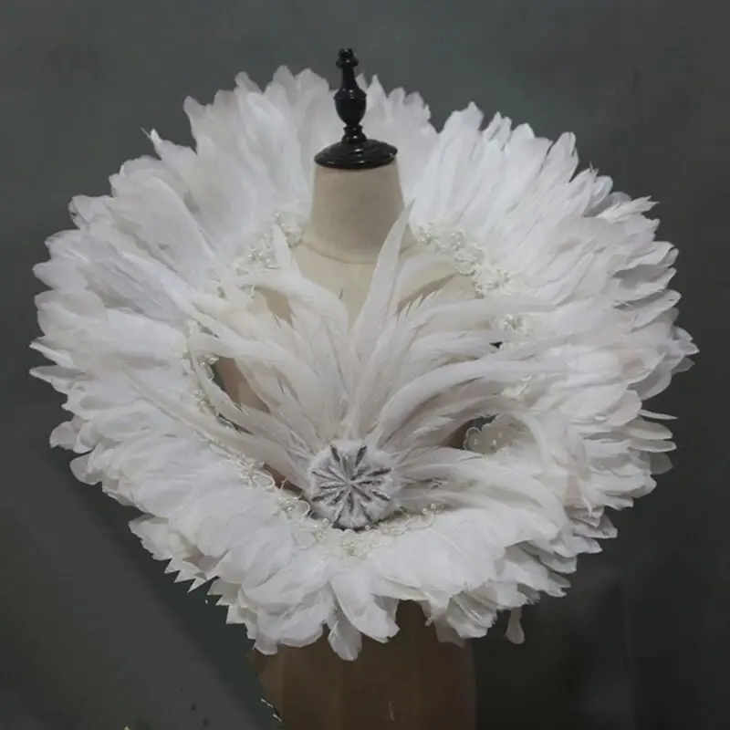 White Feather Performance Costume Headwear Dress Headpiece Cloak Wedding Bride Photography Prop Latin Dance Samba Accessories