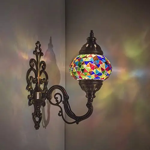 

Handmade Wall Lamp Mosaic Shade, 2019 Stunning 16.5 "Height-4.5" Globe, english Moroccan Glass Lantern Arabian Bedside Home De