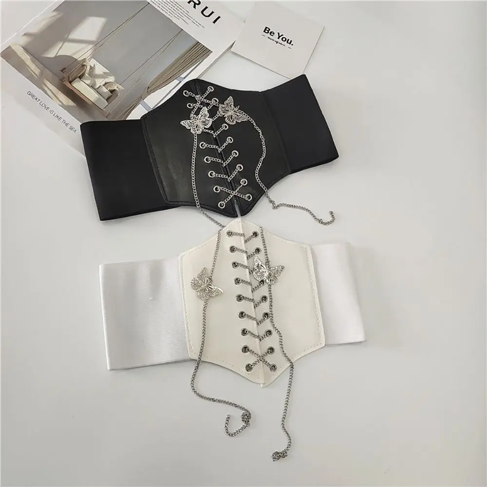 Light Luxury Premium Metal Butterfly Chain Fashion Goth Women Corsets Creative Harajuku Style High Waist Shaper Wide Belt