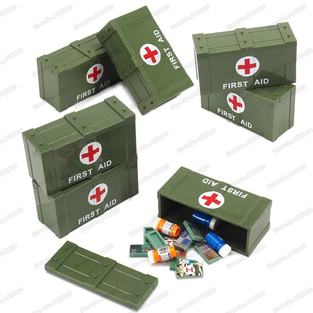 Modern Medical Box City Figures Building Block Medicine Energy Bottle Moc Military WW2 Army Rescue Box Equipment Child Gift Toys