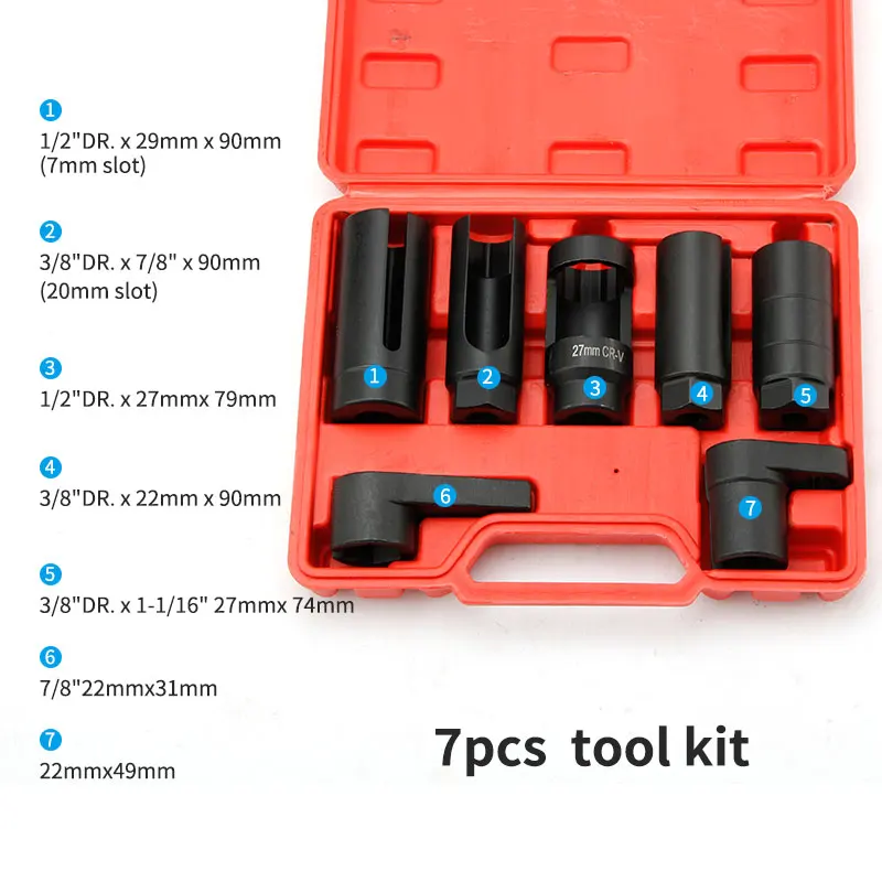 7pcs Oxygen Sensor Socket Wrench Thread Chaser Tool Kit Auto O2 Socket Removal Installation Install Offset Vacuum Sensor Socket