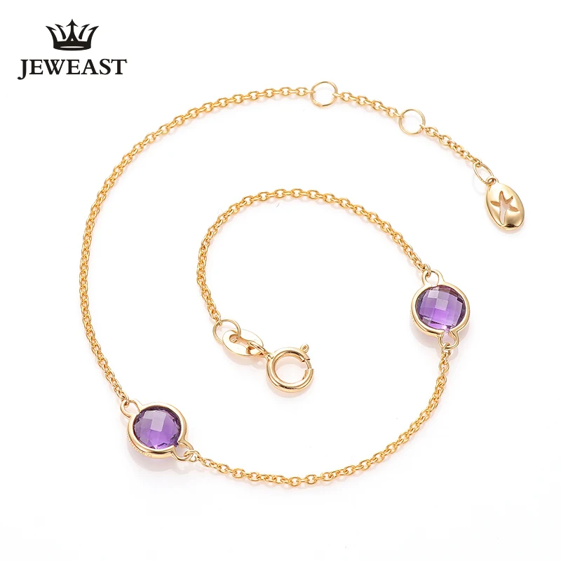 

ENZOZB Natural Amethyst 18k Pure Gold Female Bracelets Fine Jewelry Gift Girl Thin Trendy Solid 750 Real Bangle Party Good Nice