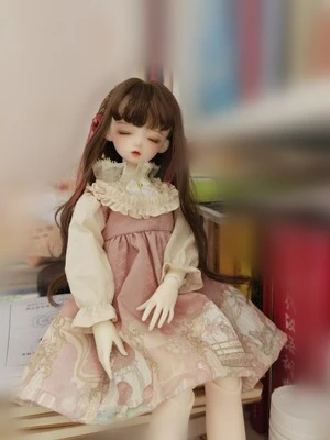 BJD Doll clothes suitable for 1-4  1-6 size fashionable dress pink dress with headdress doll accessories