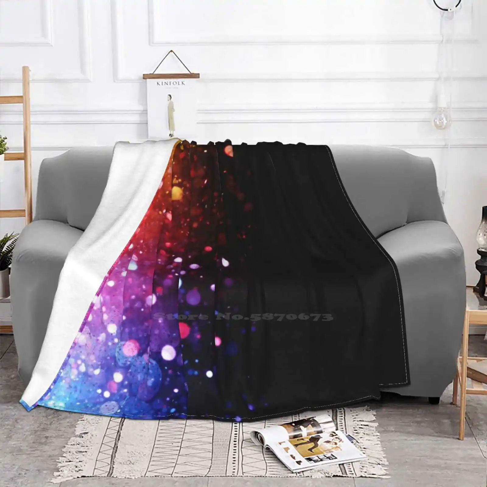 Glitter Rainbow Light Shaggy Throw Soft Blanket Sofa/Bed/Travel Love Gifts Sparkle Bokeh Iridescent Rainbow Neon Texture