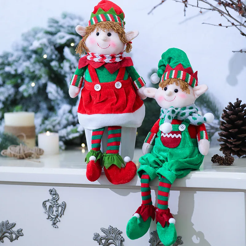 Decorazioni natalizie tionRed and green fabric peluche Leg Elf Doll Ornaments Boys Girls Elves Toy Doll per il 2022 capodanno Home Decor