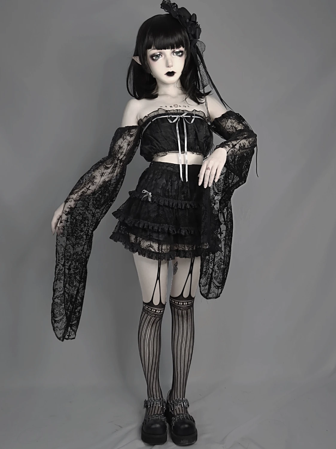 Nhật Bản Phối Ren Chân Váy Lưới Đậm Gothic Chéo Voan Váy Bánh Pantskirt Mùa Hè Bầu Mini Váy Jupe Đen Femme Mùa Hè 2022