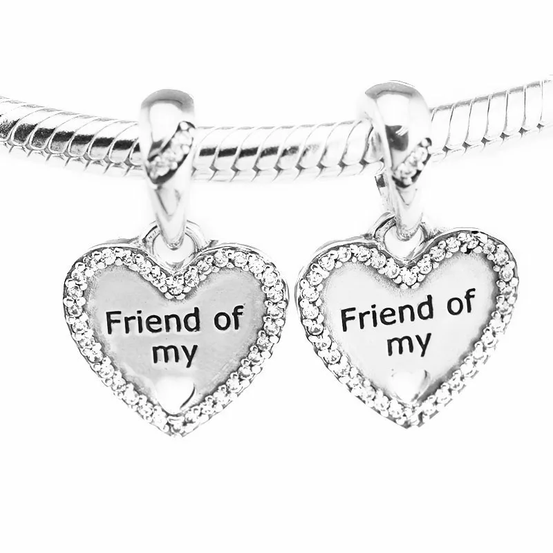 

Clear Hearts Of Friendship Dangle Friend Charms for Bracelets & Bangles Women DIY 925 Sterling Silver Charms for Jewelry Making