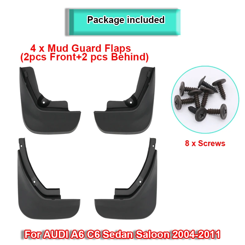 Car Mudflap For AUDI A6 C6 Sedan Saloon 2004-2011 Flap Fender Mud Guard Splash Flaps Mudguard Protector 2010 2009 2008 2007 2006