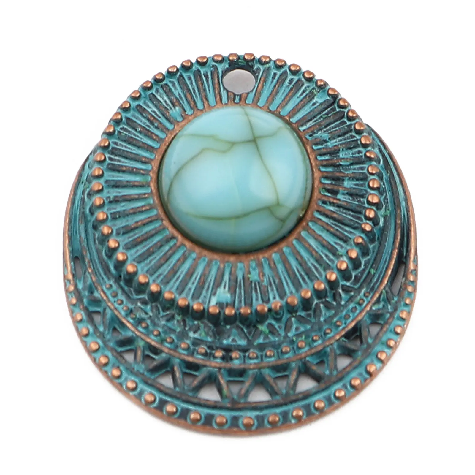 Bohemian Zinc Alloy Patina Pendants Round Antique Copper Green Blue Flower Elephant Charms DIY Making Earrings Necklace Jewelry