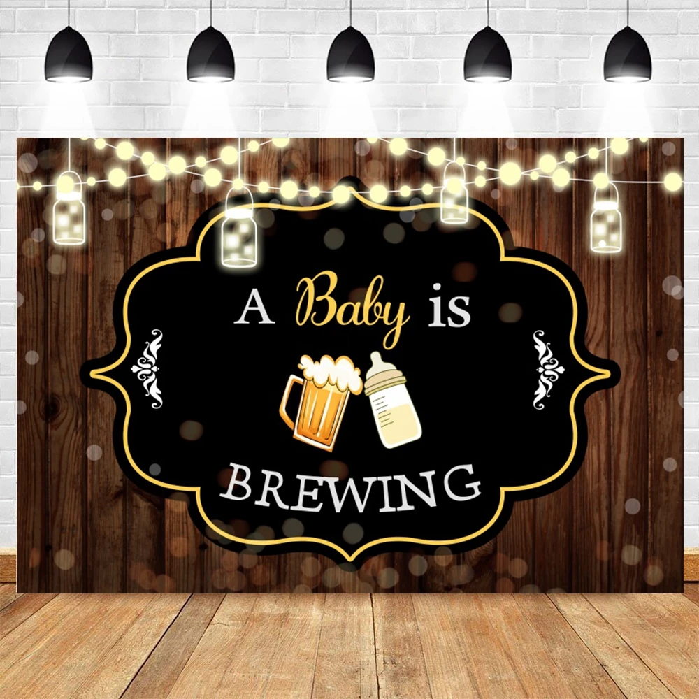 A Baby Is Brewing Beer Wine Glass Wood Board Newborn Baby Shower Backdrop Photographic Vinyl Photography Background Photo Studio