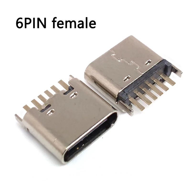 

20pcs/lot 6 Pin SMT Socket Connector Micro USB Type C 3.1 Female Placement SMD DIP For PCB design PD high current fast charge