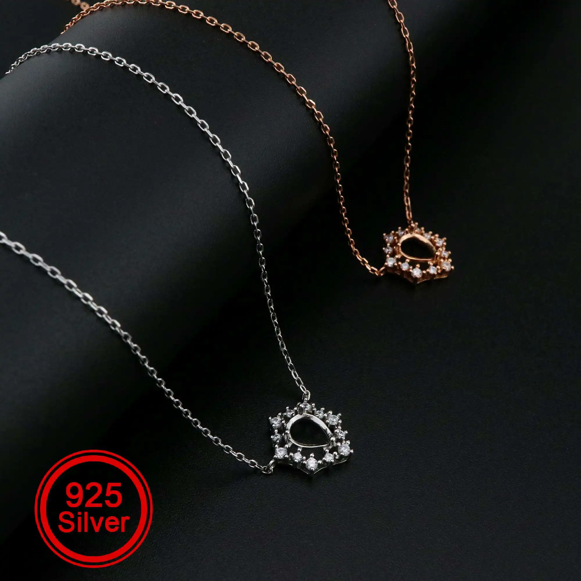 

1Pcs 6x8MM Pear Prong Pendant Settings Necklace Rose Gold Plated Solid 925 Sterling Silver Charm Bezel Tray 1431061