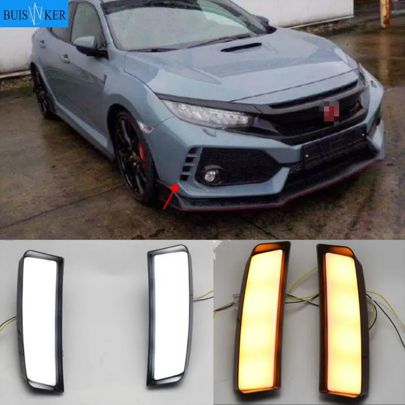 

2Pcs LED Daytime Running Lights Yellow Turn Signal Lamp ABS Waterproof DRL For Honda Civic Type R 2018 2019