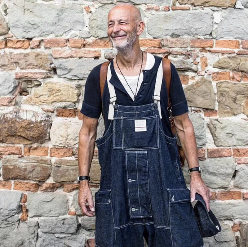 Denim Bib Siamese Overalls Jeans Mens Cargo Work Pant Functional Multiple Pockets Pants Coveralls Men Loose Dark Blue Trousers