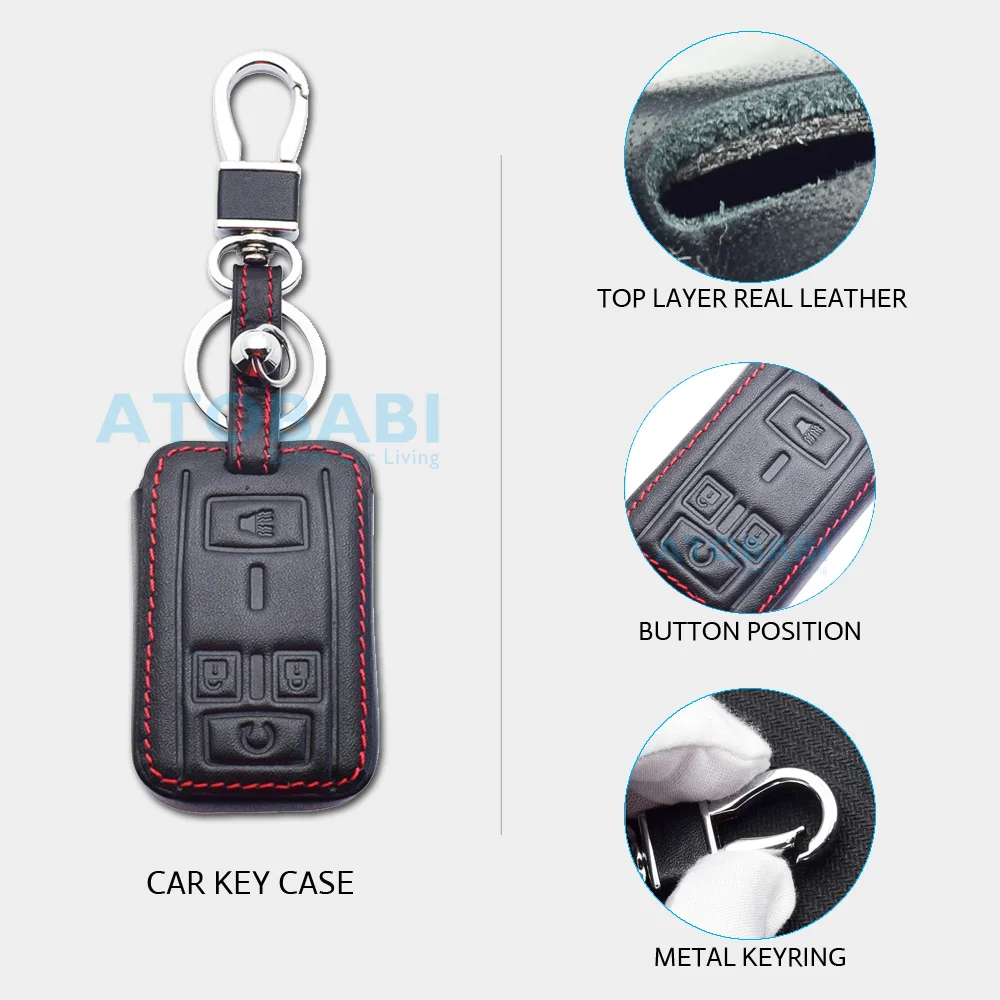 Leather Car Key Cover Bag For Chevrolet Silverado Suburban Colorado Tahoe GMC Canyon Sierra Yukon 2018 2019 2020 Remote Fob Case - Image 3