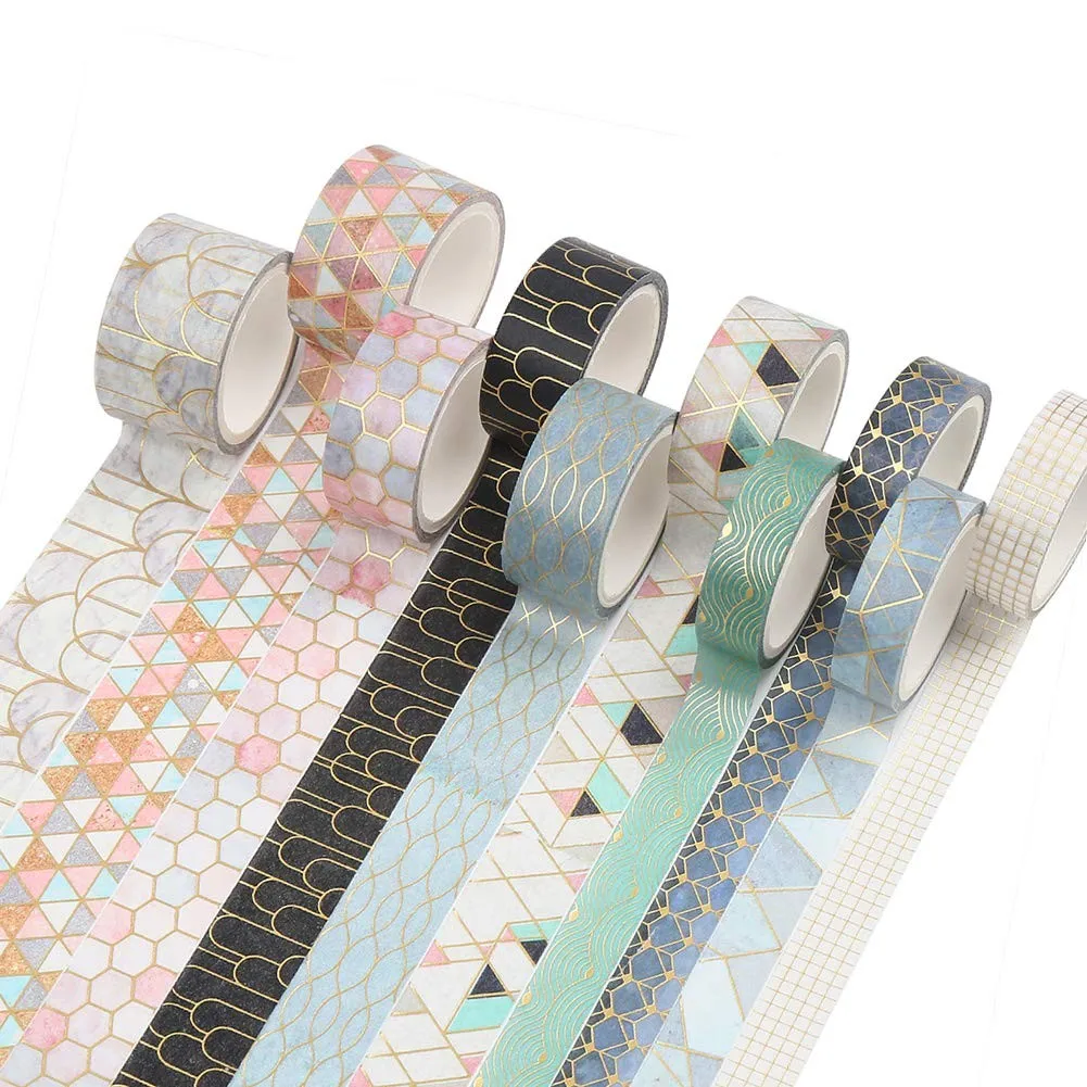 10pcs Geometric Lines Washi Tape Set Gold Foil Masking Tape Decorative Paper Tape For Diary Gift Wrapping Scrapbooking Diy Decor