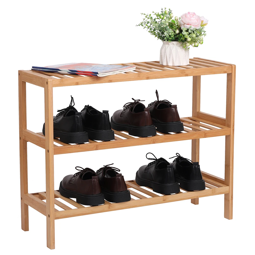 100% Bamboo Shoe Rack Bench Shoe Storage 3-Layer Multi-Functional Cell Shelf  For Entrance Corridor Bathroom Livingroom