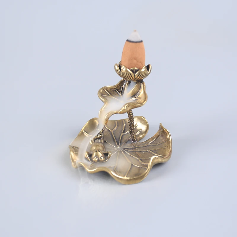 Pure copper lotus Brass ornament all copper lotus double layer pond artistic conception Mini back flow incense holder