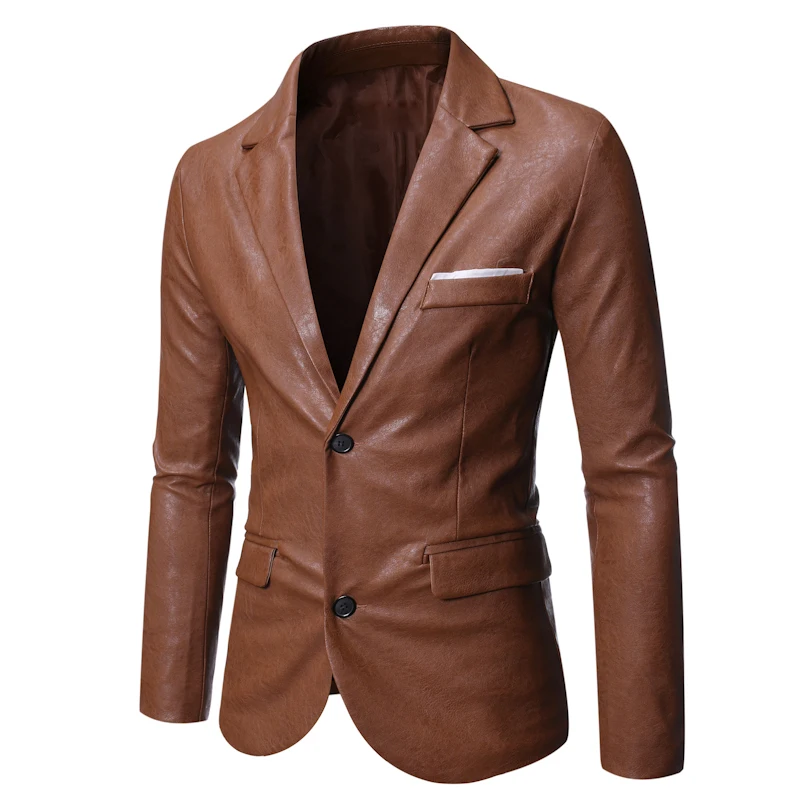 2024 New Arrival Spring And Autumn Style Men Boutique Faux Leather Blazers Jacket Coat Fashion Casual Slim Solid Coat Plus Size