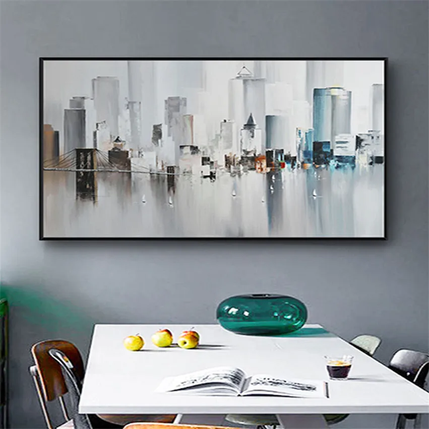 Hand-Painted Modern Abstract Art Decoration Oil Painting on Canvas New York City Buildings Picture Wall Decor For Bedroom