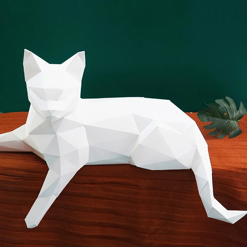 Biały kot dekoracje z wzorami zwierząt domu Origami papier dekoracyjny Model,Low Poly 3D Papercraft sztuki, Handmade DIY nastolatków dorosłych Craft RTY209