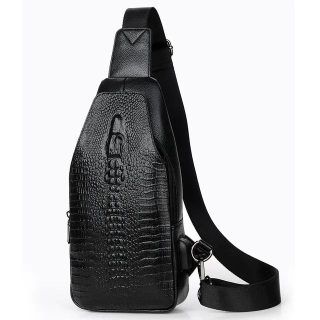 Luksusowa męska skórzana torba na klatkę piersiową Alligator Messenger Bag USB Charging Crossbody Bag Man Chest Pack Crocodile Pattern Sling Bag