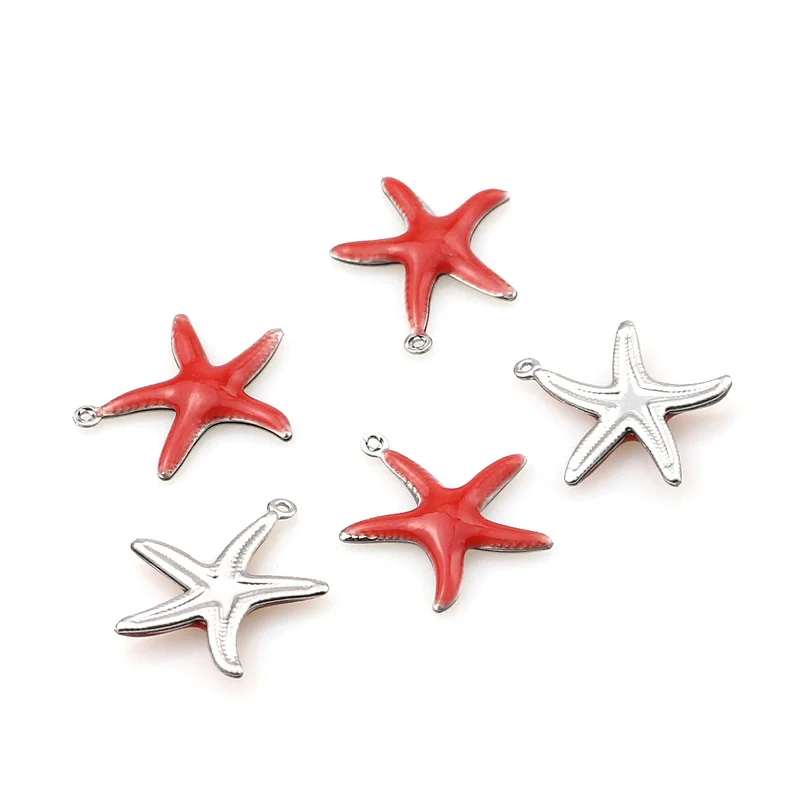 20pcs Stainless Steel Small Starfish Star Sea Enamel Shell Beach Charms Lovely DIY Pendant  Necklace Bracelet Jewelry Making