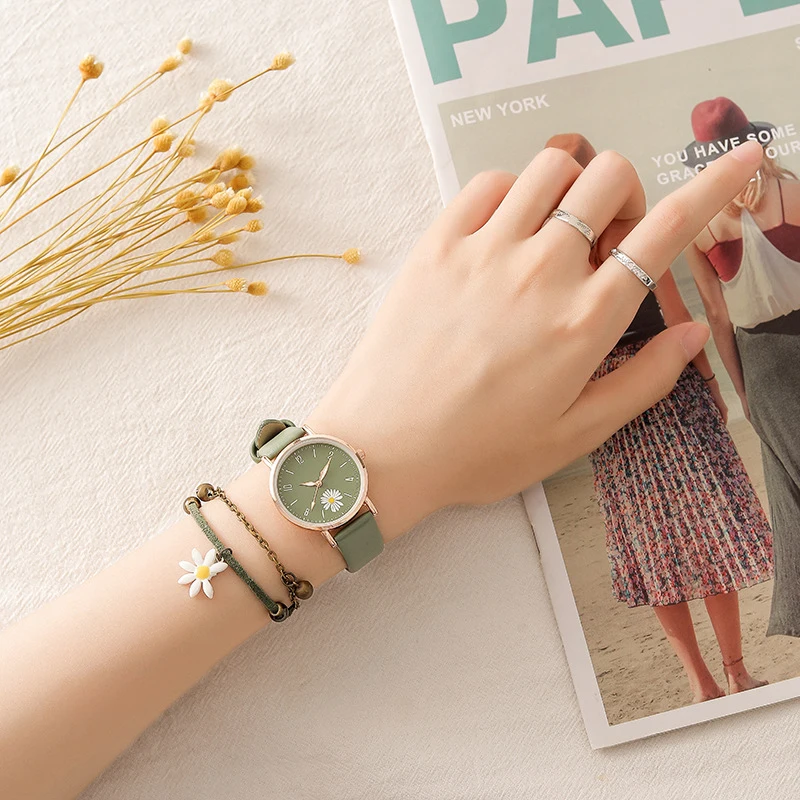 Elegant Quartz Watches Beautiful Casual Watches Ladies Daisy Bracelet Wristwatch For Women Lady LL@17