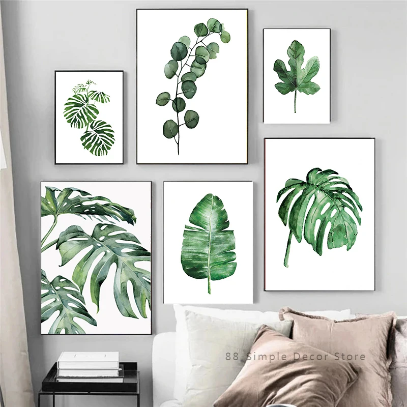 

Tropical Plant Leaf Canvas Painting Green Plant Wall Hanging Nordic Poster And Prints Wall Art Home Decoration Pictures