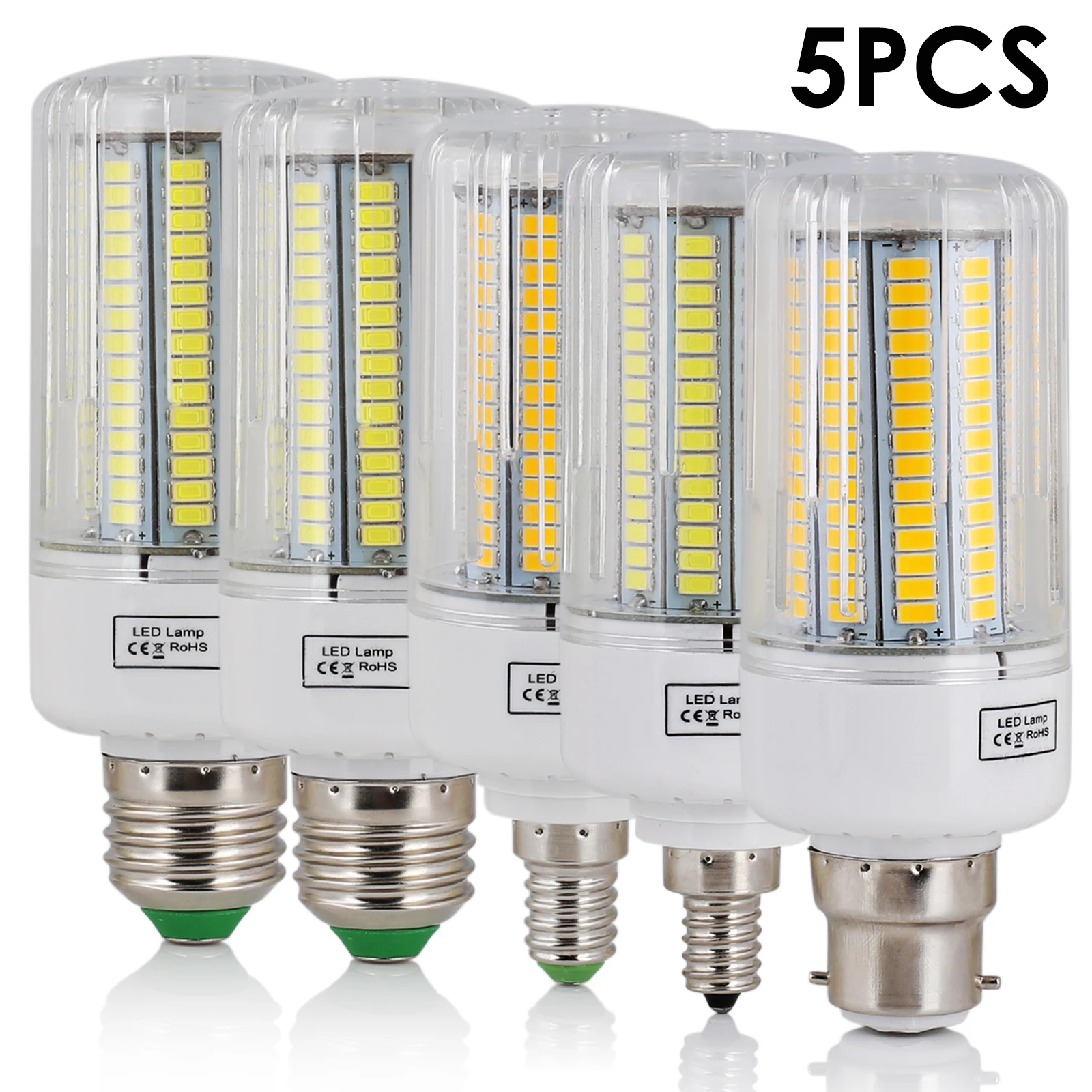 Bombillas LED de maíz para el hogar, ampolla de lámpara blanca superbrillante, reemplazo de 50W, incandescente, E27, E12, B22, CA 220V, 5 unidades