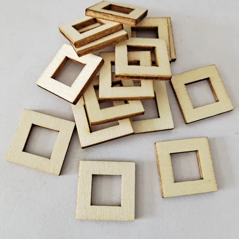 100pcs Unfinished Squares Blank Wooden Pieces Wooden Square Cutouts Wood Slices In Different Sizes for DIY Arts Craft Project