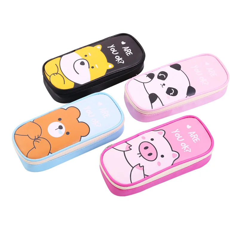 PU leather pencil case cartoon animal pencil bag School stationery storage bag student cute pen case kids pen bag gifts prizes