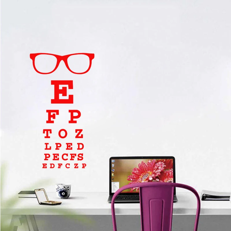 Glasses Eye Chart Optical Wall Sticker Eye Doctor Optometry Hipster Eyewear Specs Frames Glass Wall Decal Vinyl Window Poster