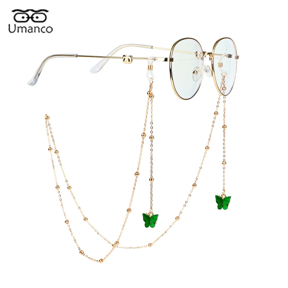 New Fashion Gold Glasses Chains with Colorful Animal Butterfly Pendant Women Girls Eyeglasses Bead Chain Sunglasses Jewelry