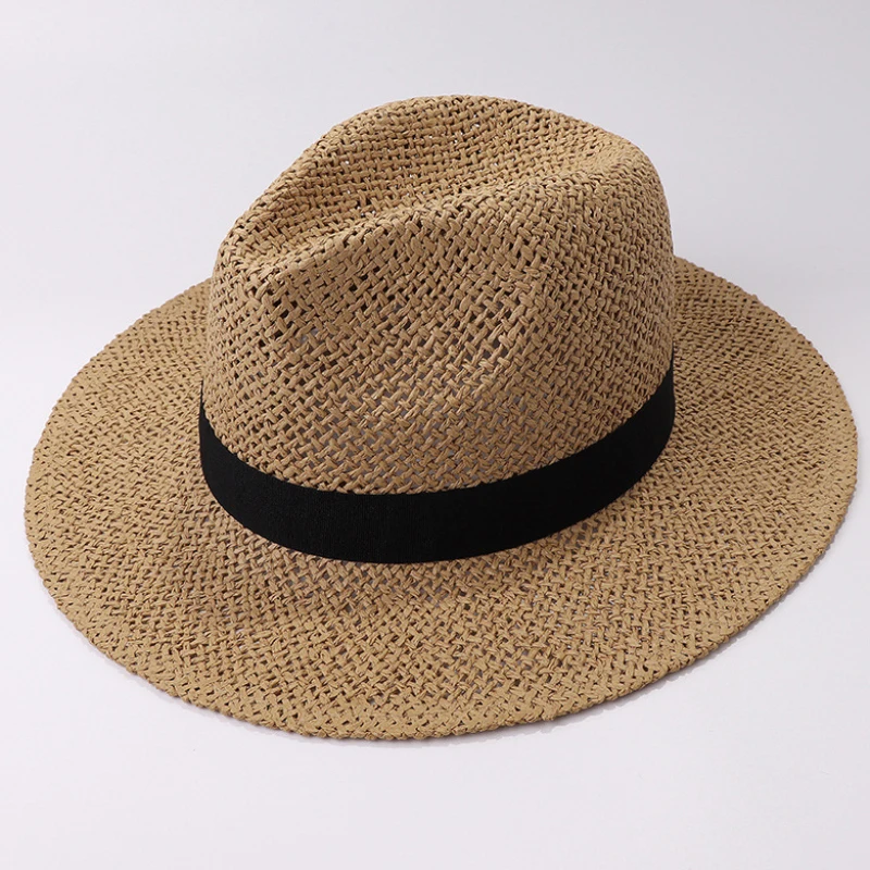 HT3119 Fedoras Black Band Straw Hat Men Women Wide Brim Summer Hat Male Female Panama Hat Beach Cap Unisex Flat Brim Beach Hat