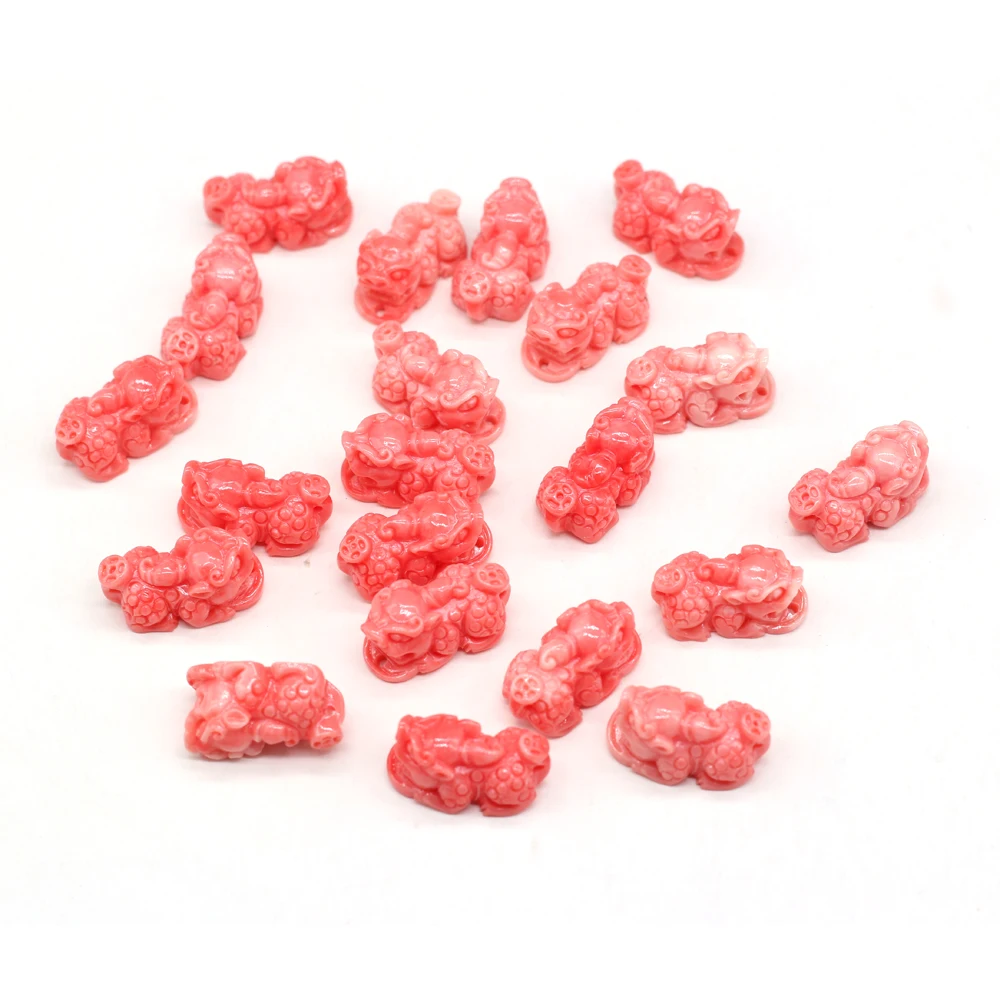 Natural Coral beads Chinese Mythical Creature Pixiu pink Through hole Beads for Jewelry Making DIY Bracelet Necklace Accessories